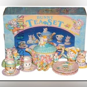 Vintage 90s Mercuries Pastel Bunny Ceramic Tea Set Spring Easter Cottagecore